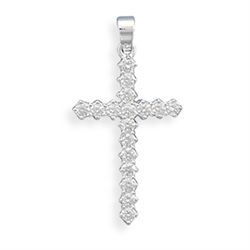 GENUINE STERLING SILVER Cross with 17 CZs