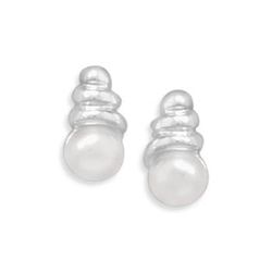 GENUINE STERLING SILVER 7mm Cultured Freshwater Pearl Post Earrings