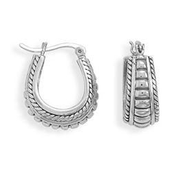 GENUINE STERLING SILVER Oxidized Pattern Hoop Earrings with Click