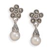 Image 1 : GENUINE STERLING SILVER Marcasite Earrings with Imitation Pearl Drop