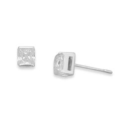 GENUINE STERLING SILVER 4mm Square CZ Post Earrings