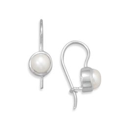 GENUINE STERLING SILVER 6mm White Cultured Freshwater Pearl Earrings on Euro Wire