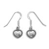 Image 1 : GENUINE STERLING SILVER Heart with Rope Edge Earrings on French Wire