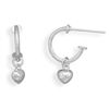 Image 1 : GENUINE STERLING SILVER & Rhodium Plated Small Puffed Heart on Hoop Post Earrings