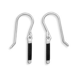 GENUINE STERLING SILVER Thin Inlay Black Onyx Earrings on French Wire