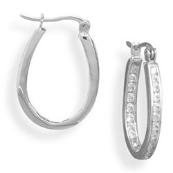 GENUINE STERLING SILVER & Rhodium Plated Pear Shape In/Out CZ Earrings