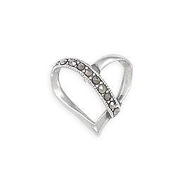 GENUINE STERLING SILVER & Marcasite Heart Slide
