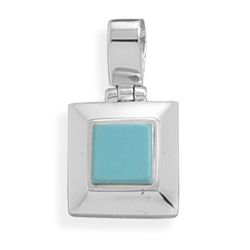 GENUINE STERLING SILVER Square Turquoise Hinged Pendant