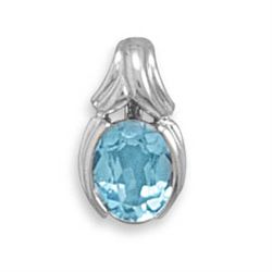 GENUINE STERLING SILVER  & Oxidized Oval Blue Topaz Slide