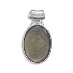 GENUINE STERLING SILVER  & Oval Black Mother of Pearl with Large Bail Pendant