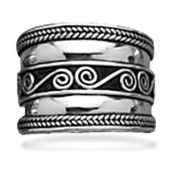 Bali Ring with Spirals and Rope Edge Genuine Sterling Silver