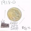 Image 1 : 1918-D RARE BUFFALO NICKEL KEY DATE RED BOOK VALUE IS $50.00+ *RARE VERY GOOD GRADE*!!