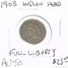 Image 1 : 1903 INDIAN HEAD PENNY FULL LIBERTY RED BOOK VALUE IS $25.00 *EXTREMELY RARE AU-50 HIGH GRADE**!!