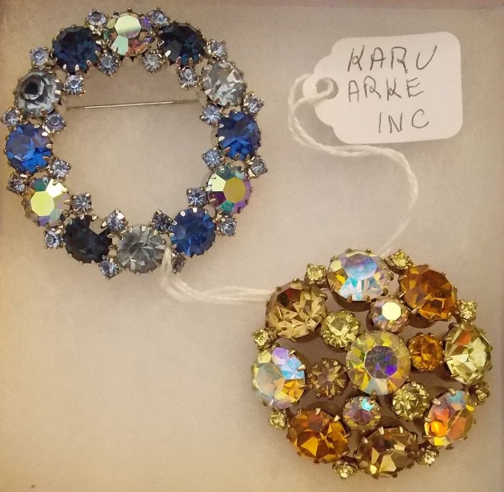 Vintage Karu Arke Inc Brooches with Aurora Boreali Vintage Costume