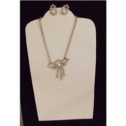 Vintage Necklace & Earring set w/ Clear Rhinestone Costume Jewelry  Necklace and Ear Ring set with C