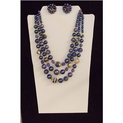 Vintage Necklace & Earring set w/ Blue Beads & Vio Costume Jewelry  Necklace and Ear Ring set with B