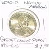 Image 1 : 2010-D NATIVE AMERICAN $1 COIN RED BOOK VALUE IS $7.00 *RARE MS-65 HIGH GRADE GREAT LAW OF PEACE*!!