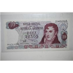 Argentina Diez (10) Pesos Foreign Bank Note; EST. $5-10