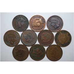 Indian Head One Cent; Various Dates & Conditions; Lot of 10; EST. $10-20