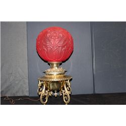 BRASS & SATIN GLASS BANQUET LAMP