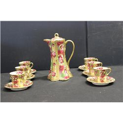 ORIENTAL CHOCOLATE SET - SERVICE FOR 6 - HAND PAINTED