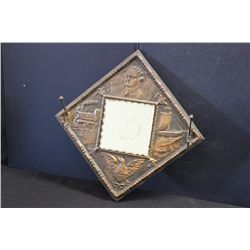 BRONZE FRONT DECORATED MIRROR W/ HOOKS - 17.5" X 17.5"