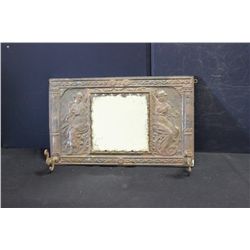 DECORATED HANGING MIRROR W/ HOOKS - NEEDS CLEANING - 20" X 12"