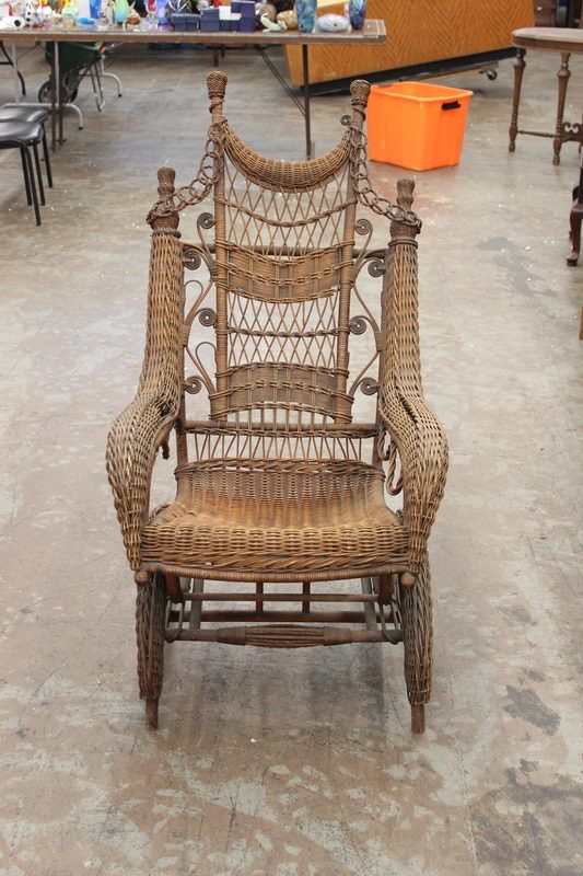 GREAT WICKER PLATFORM ROCKER MADE BY A.H. ORDWAY