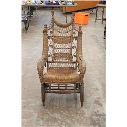 GREAT WICKER PLATFORM ROCKER MADE BY A.H. ORDWAY