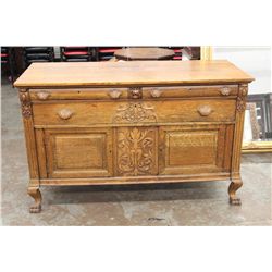 GOLDEN OAK SIDEBOARD - ORNATE SIGNED HORNER