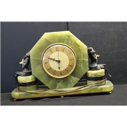 GREAT DECO ALABASTER & MARBLE CLOCK - WORKS PERFECT