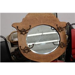 OAK MIRROR W/ HOOKS