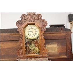OAK CASED GINGERBREAD CLOCK - BY WATERBURY