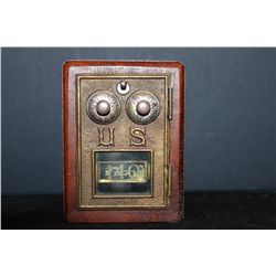 UNUSUAL STILL BANK - MADE OF MAHOGANY & IRON - WORKS GREAT - 6" X 4"