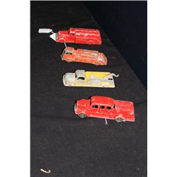 4 TOOTSIE TOYS - METAL TRUCKS - ALL FREE OF DAMAGE - NEEDING PAINT