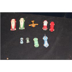 9 PCS. - OLD CARS - PLANE - TRUCK - 2 POLICE RADIO CARS - EXC. LOT - ALL GOOD