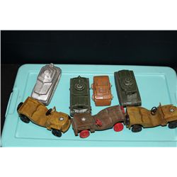 4 METAL TANKS - 3 PLASTIC JEEPS - TOOTSIES & IDEALS