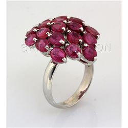 33.78CTW Pink Ruby Cluster Design Silver Ring