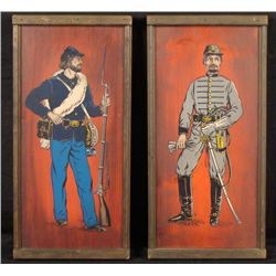 2 VINTAGE CIVIL WAR PAINTINGS UNION CONFEDERATE OFFICER