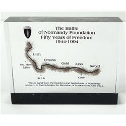 THE BATTLE OF NORMANDY COMMEMORATIVE PLEXI-GLASS BLOCK