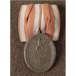 RARE ORIGINAL MOUNTING NAZI WESTWALL MEDAL AND RIBBON