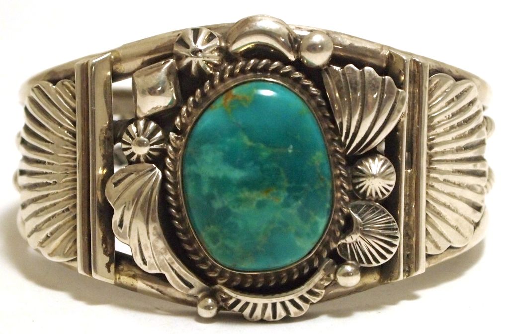 Old Pawn Navajo Mountain Turquoise Sterling Silver Cuff Bracelet ...