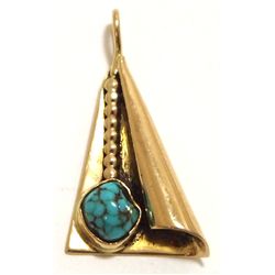 Old Pawn Zuni 14k Gold & Spider Web Turquoise Pendant - WRC