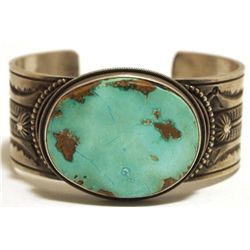 Old Pawn Navajo Morenci Turquoise Sterling Silver Cuff Bracelet - Freddy Melone