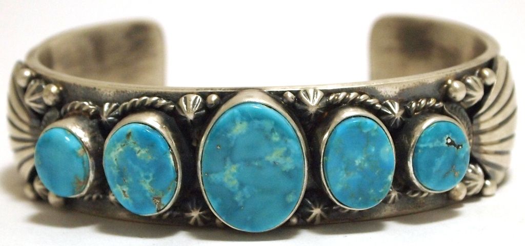 Old Pawn Navajo Kingman Turquoise Sterling Silver Cuff Bracelet ...