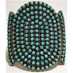 Old Pawn Zuni Turquoise Dots Cluster Sterling Silver Cuff Bracelet