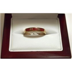 Dead Pawn Zuni Coral Inlay 14k Gold Women's Ring