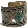 Image 2 : Vintage Old Pawn Multi-Stone Inlay Hummingbird Sterling Silver Cuff Bracelet - Dennis Edaakie