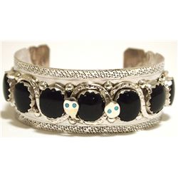 Zuni Onyx Sterling Silver Snakes Cuff Bracelet - Effie Calavaza