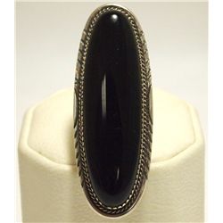 Navajo Onyx Sterling Silver Women's Ring - Herman Smith